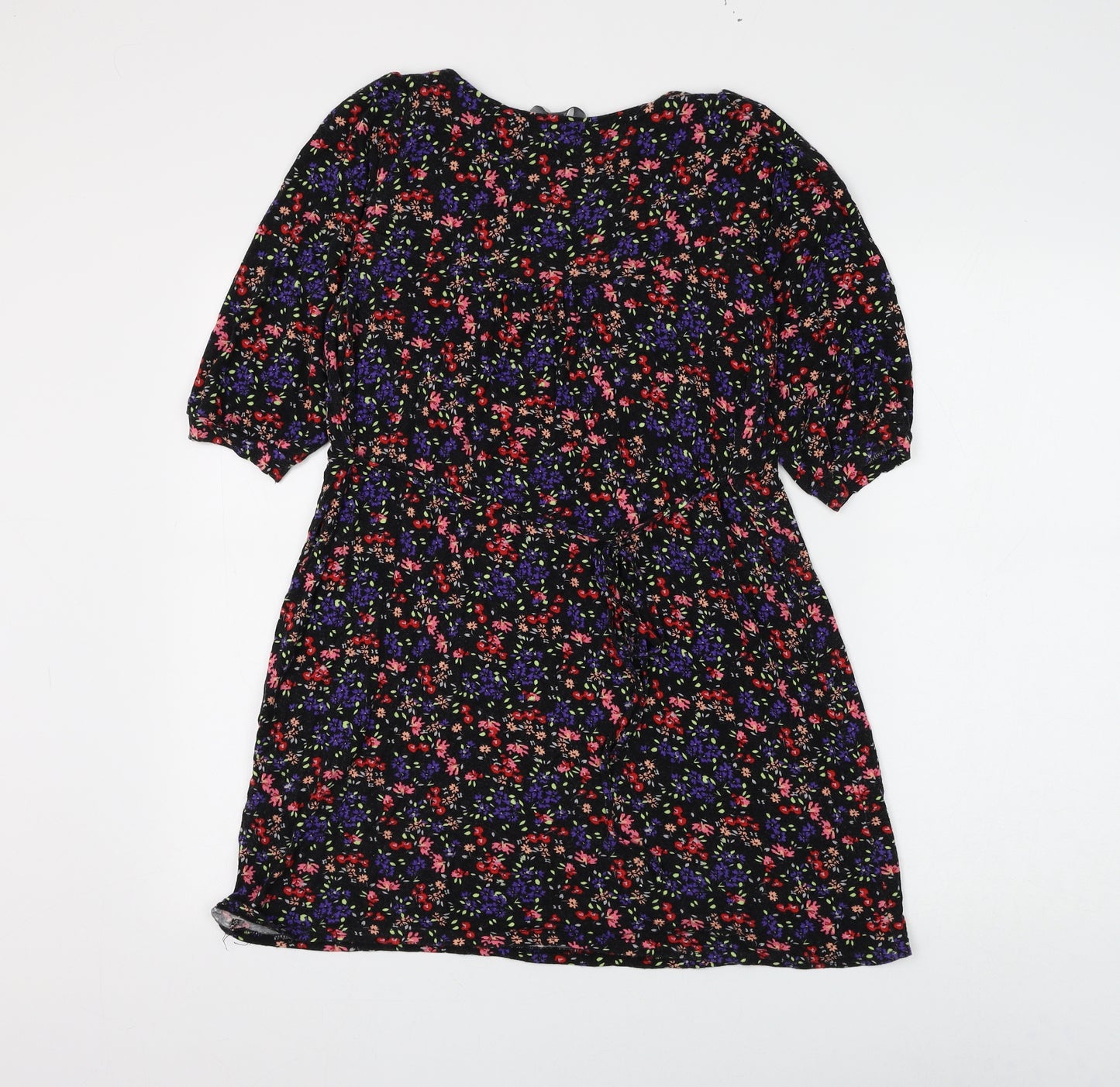 Peacocks Womens Black Floral Viscose Basic Blouse Size 10 V-Neck