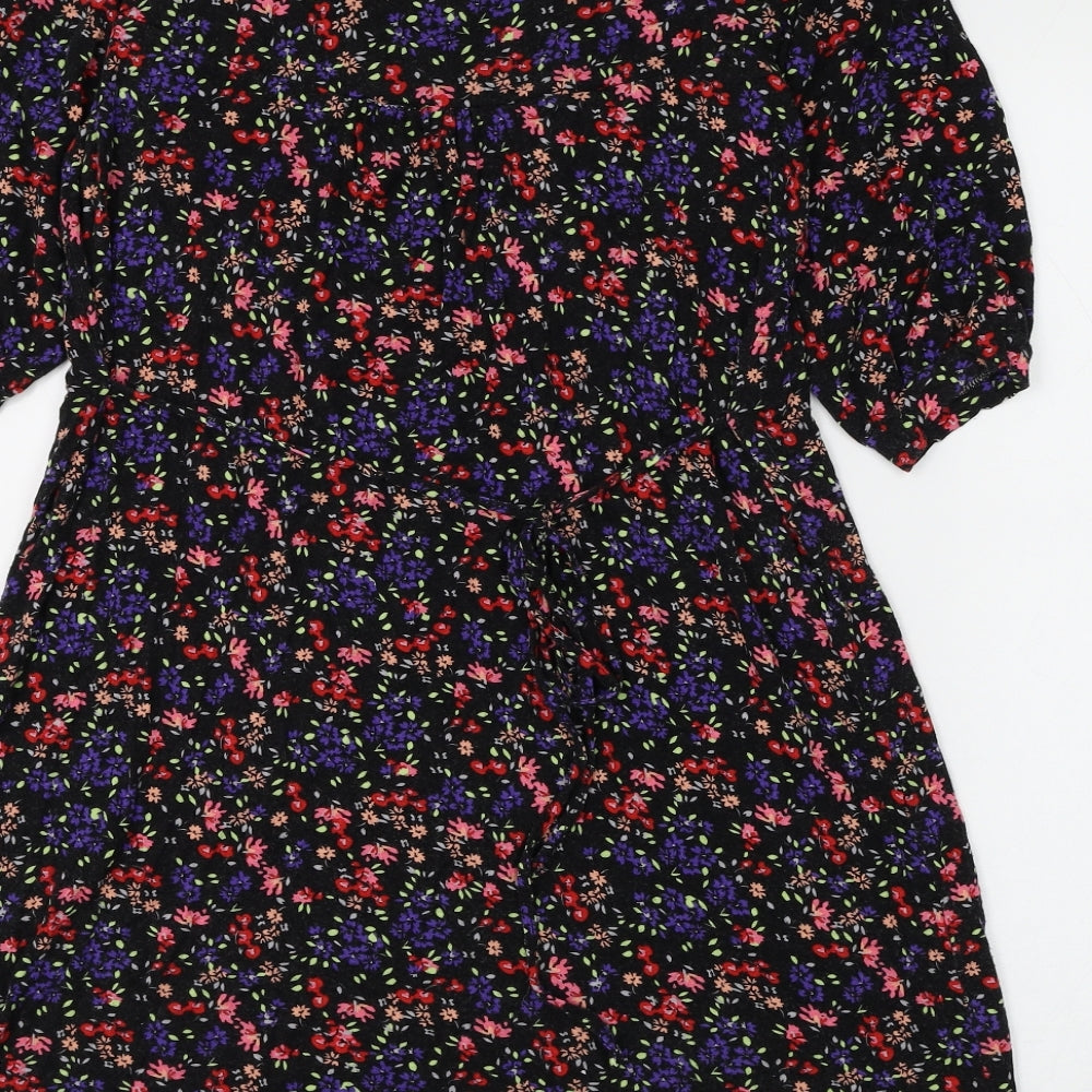 Peacocks Womens Black Floral Viscose Basic Blouse Size 10 V-Neck