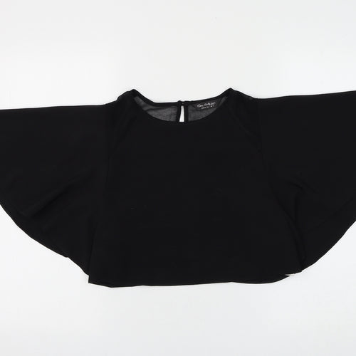 Miss Selfridge Womens Black Polyester Cropped Blouse Size 6 Round Neck