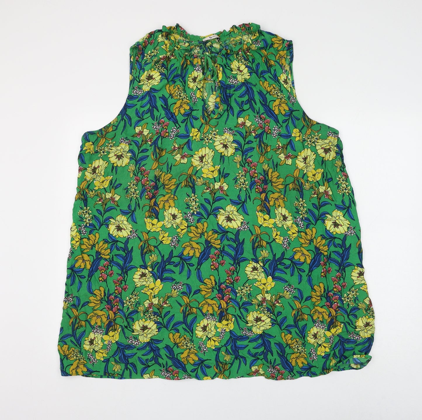 TU Womens Green Floral Viscose Basic Blouse Size 24 Round Neck