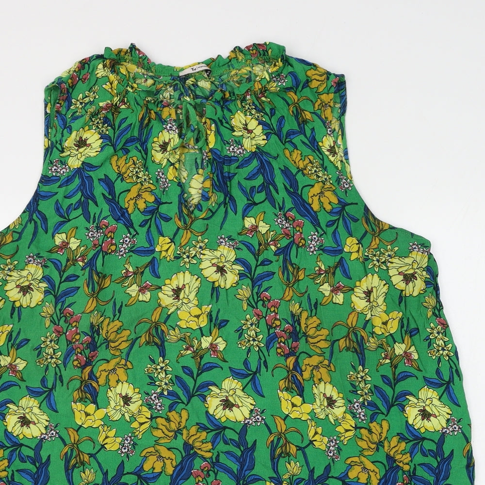 TU Womens Green Floral Viscose Basic Blouse Size 24 Round Neck