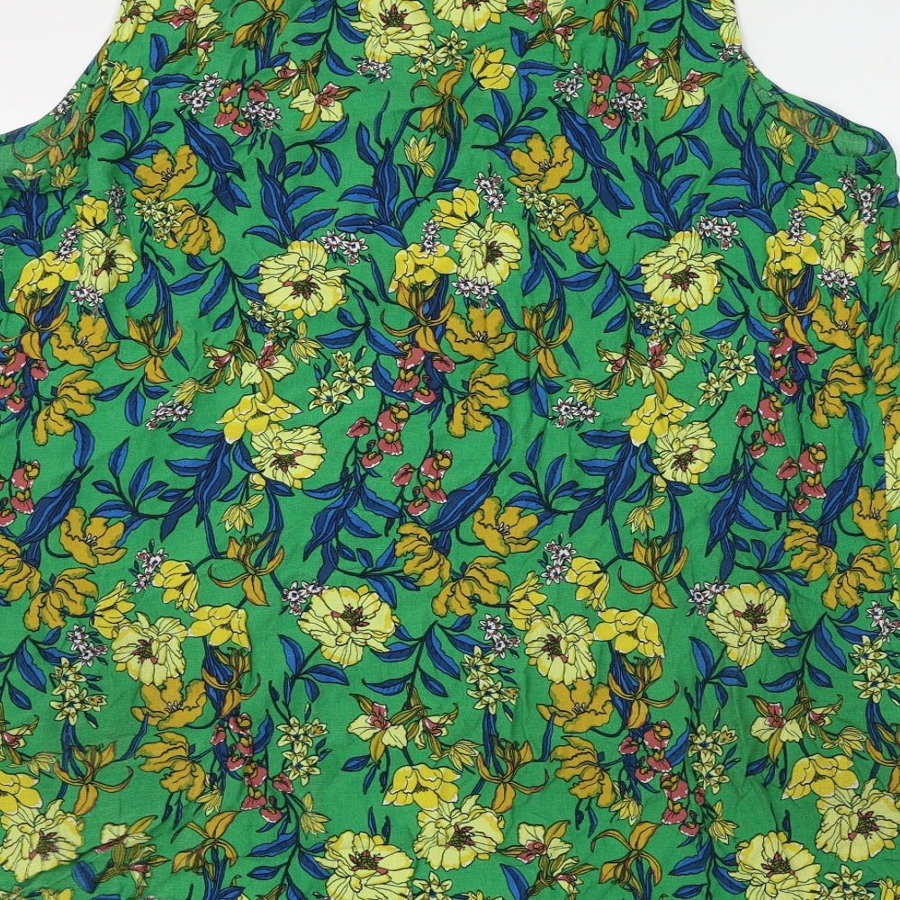 TU Womens Green Floral Viscose Basic Blouse Size 24 Round Neck