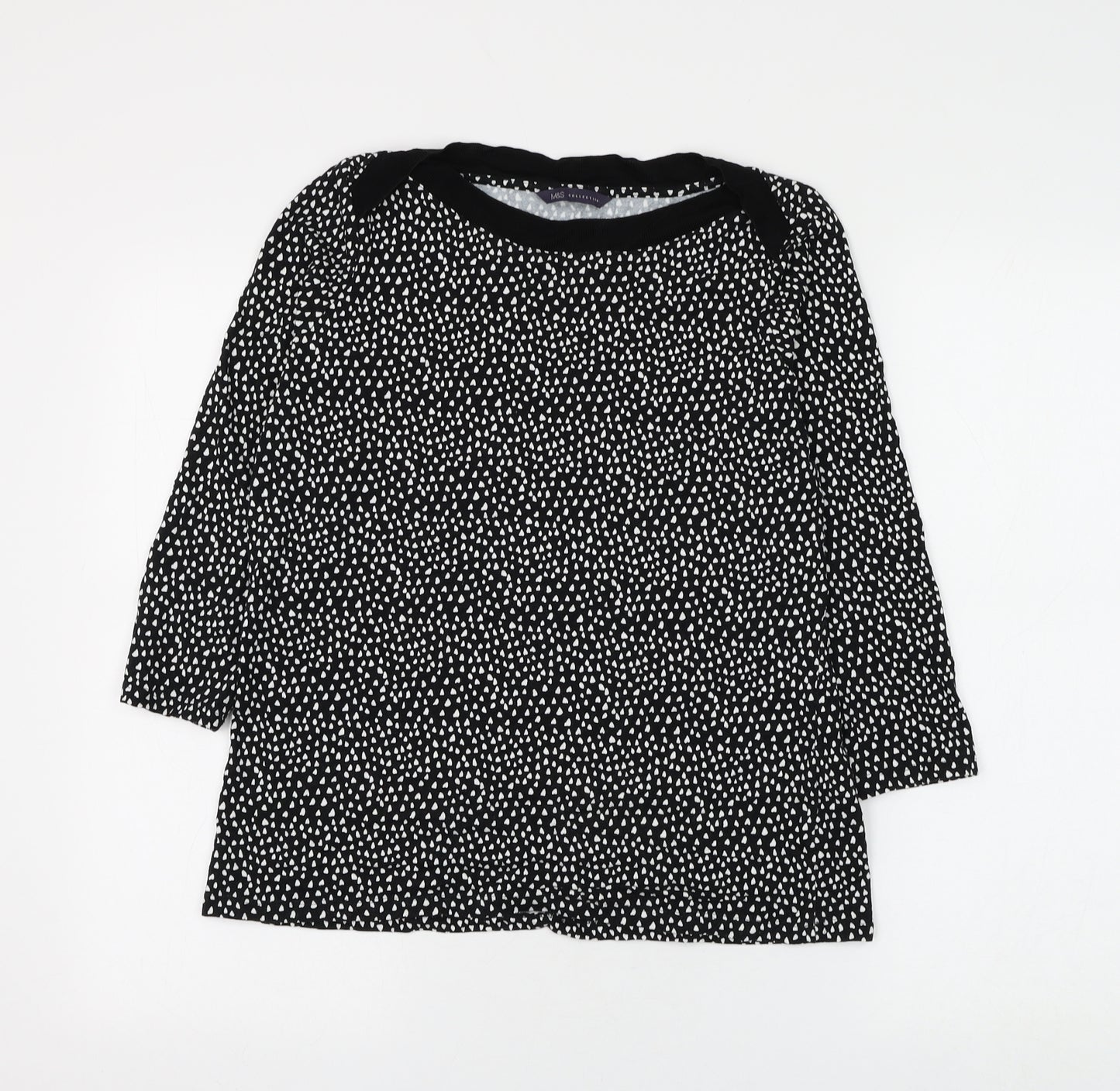 Marks and Spencer Womens Blue Geometric Viscose Basic Blouse Size 12 Boat Neck