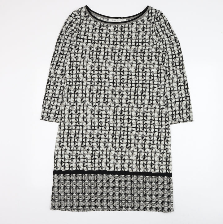 Max Studio Womens Green Geometric Polyester Shift Size L Boat Neck Pullover