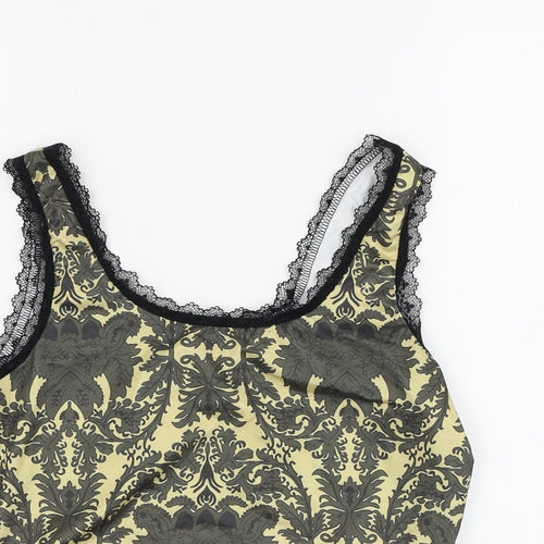 ROMWE Womens Yellow Geometric Polyester Cropped Tank Size 6 Scoop Neck - Lace Detailing