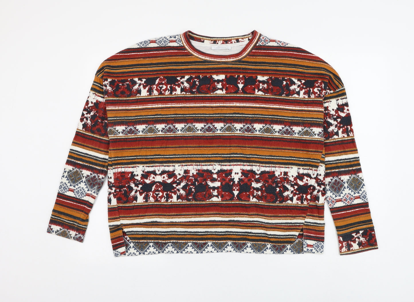 Zara Womens Multicoloured Round Neck Geometric Polyester Pullover Jumper Size M