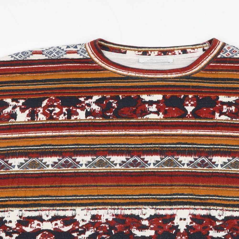 Zara Womens Multicoloured Round Neck Geometric Polyester Pullover Jumper Size M
