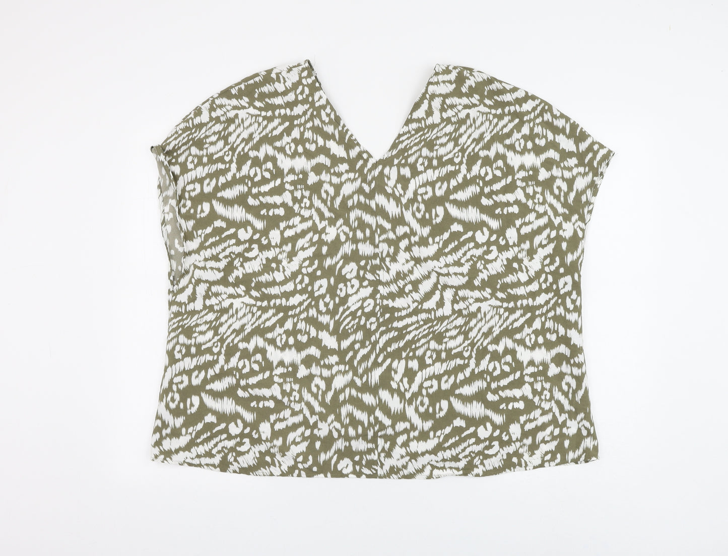Primark Womens Green Animal Print Polyester Basic Blouse Size 16 V-Neck