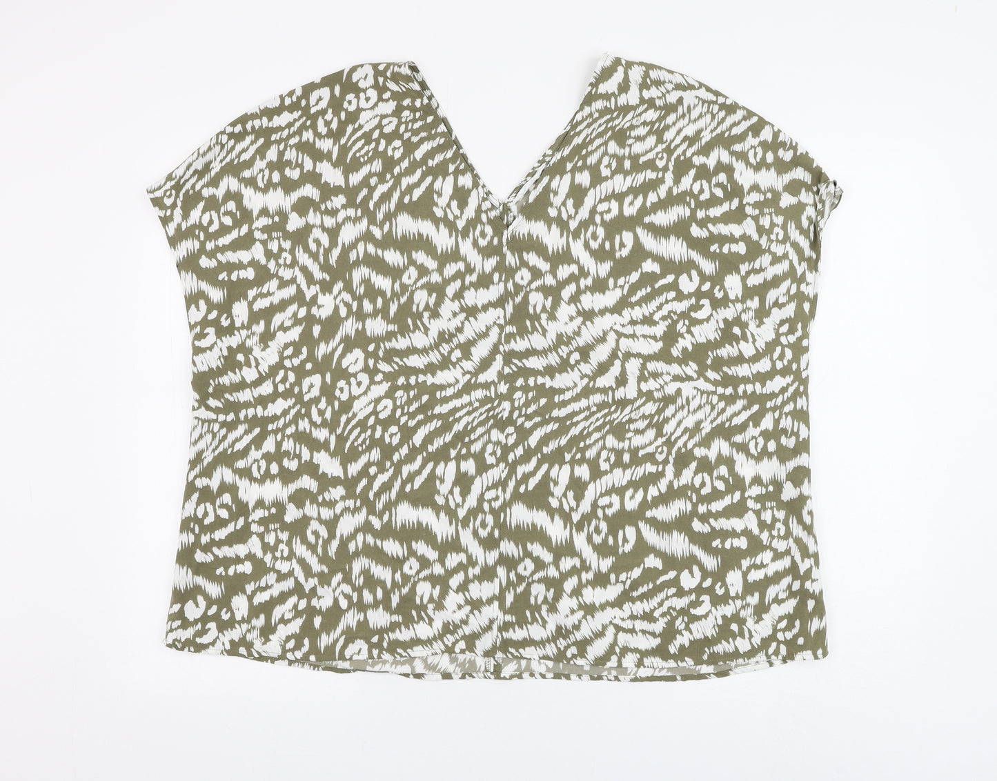 Primark Womens Green Animal Print Polyester Basic Blouse Size 16 V-Neck