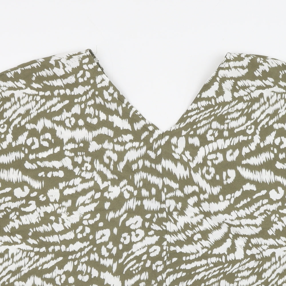 Primark Womens Green Animal Print Polyester Basic Blouse Size 16 V-Neck