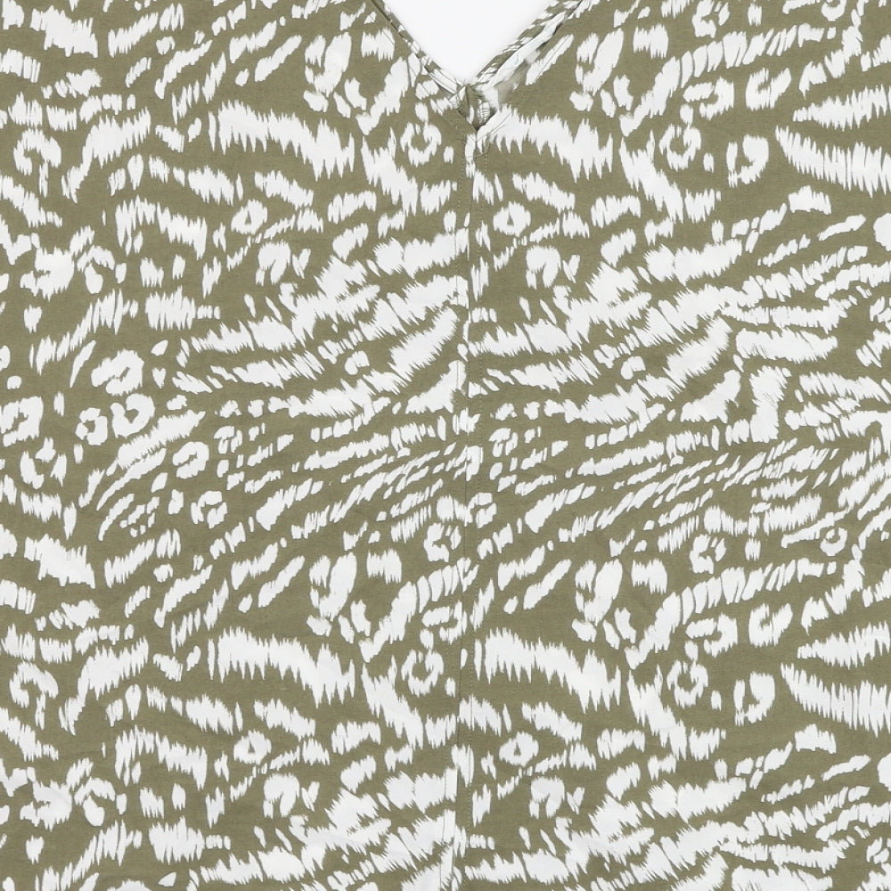 Primark Womens Green Animal Print Polyester Basic Blouse Size 16 V-Neck