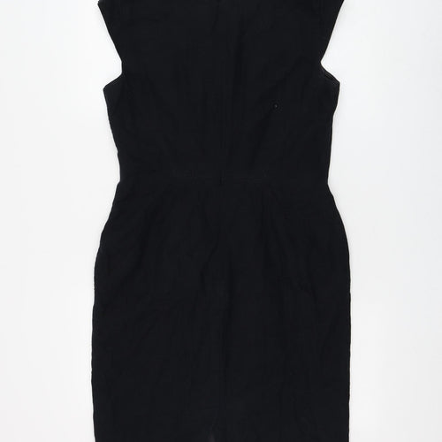 Marks and Spencer Womens Blue Flax Shift Size 10 V-Neck Zip