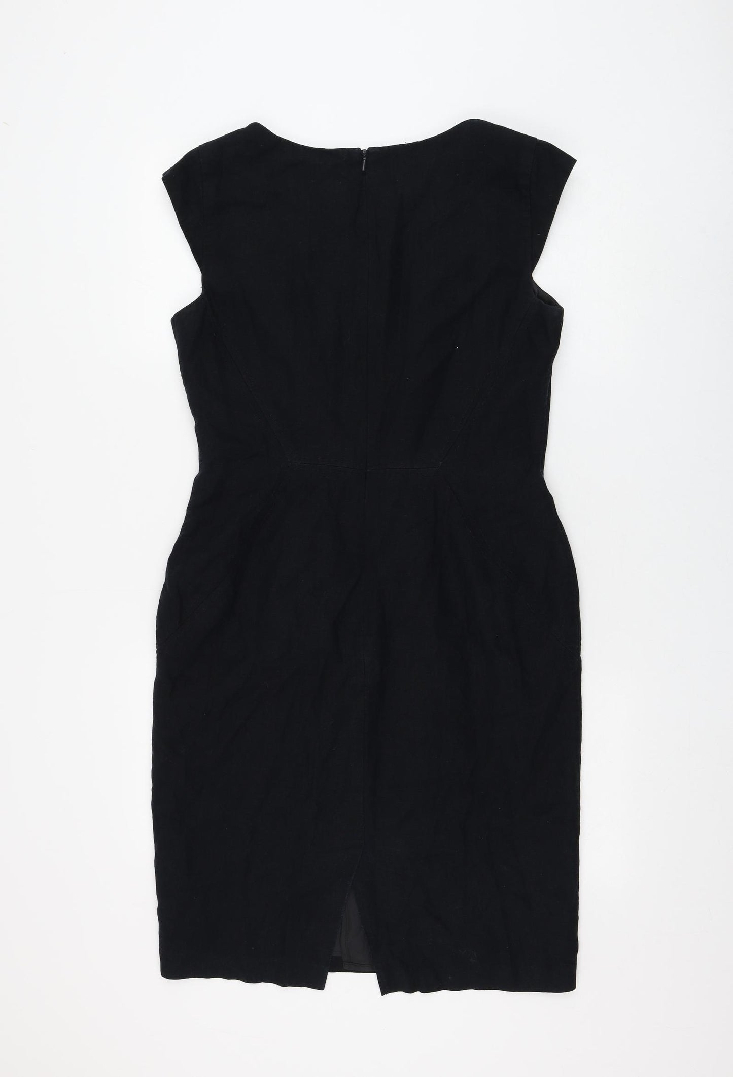 Marks and Spencer Womens Blue Flax Shift Size 10 V-Neck Zip