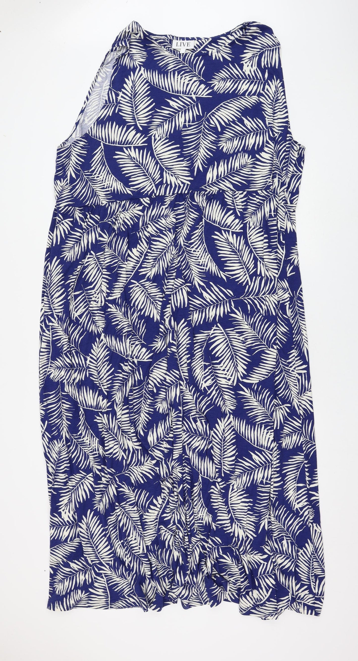 Live Womens Blue Floral Viscose Maxi Size 28 Round Neck Pullover - Leaf Print