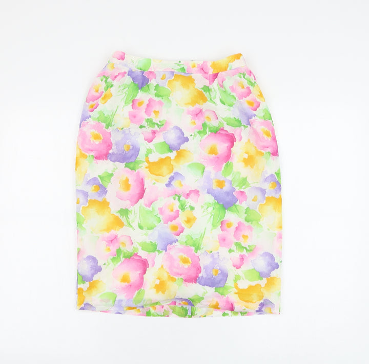 Mary West Womens White Floral Polyester Straight & Pencil Skirt Size 14 Zip