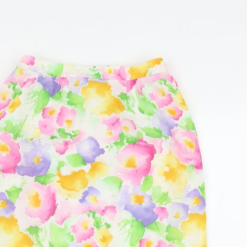 Mary West Womens White Floral Polyester Straight & Pencil Skirt Size 14 Zip