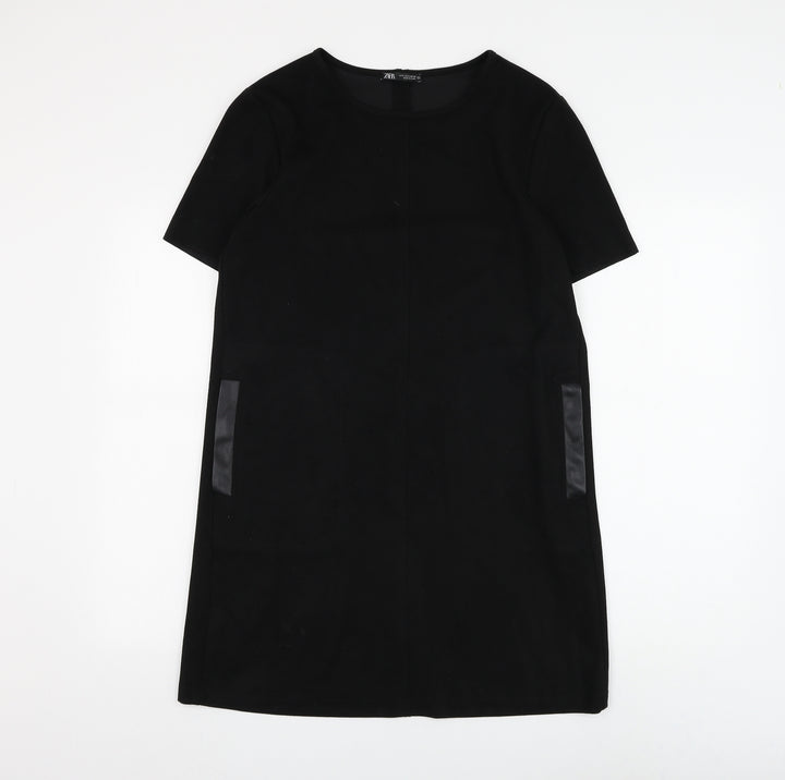 Zara Womens Black Polyester Shift Size S Round Neck Pullover