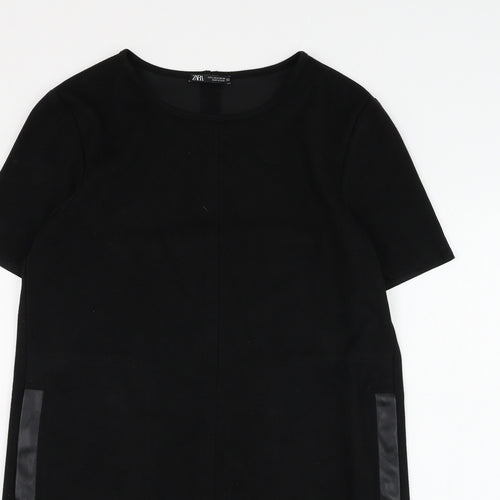 Zara Womens Black Polyester Shift Size S Round Neck Pullover