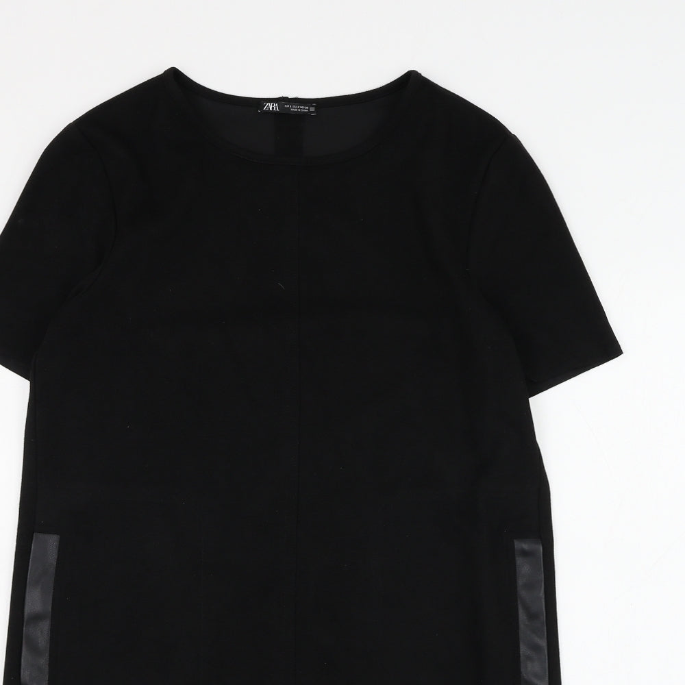 Zara Womens Black Polyester Shift Size S Round Neck Pullover