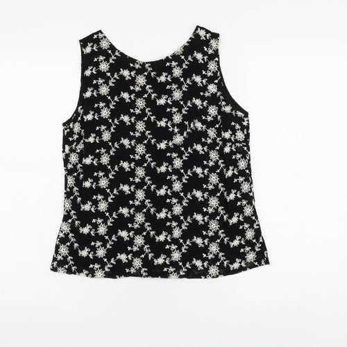 Kaliko Womens Black Floral Viscose Basic Blouse Size 10 Round Neck