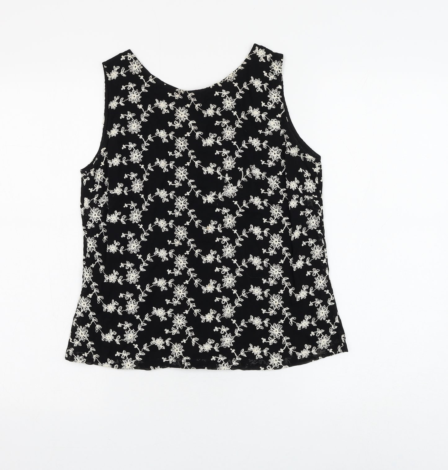 Kaliko Womens Black Floral Viscose Basic Blouse Size 10 Round Neck