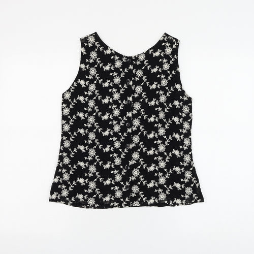 Kaliko Womens Black Floral Viscose Basic Blouse Size 10 Round Neck