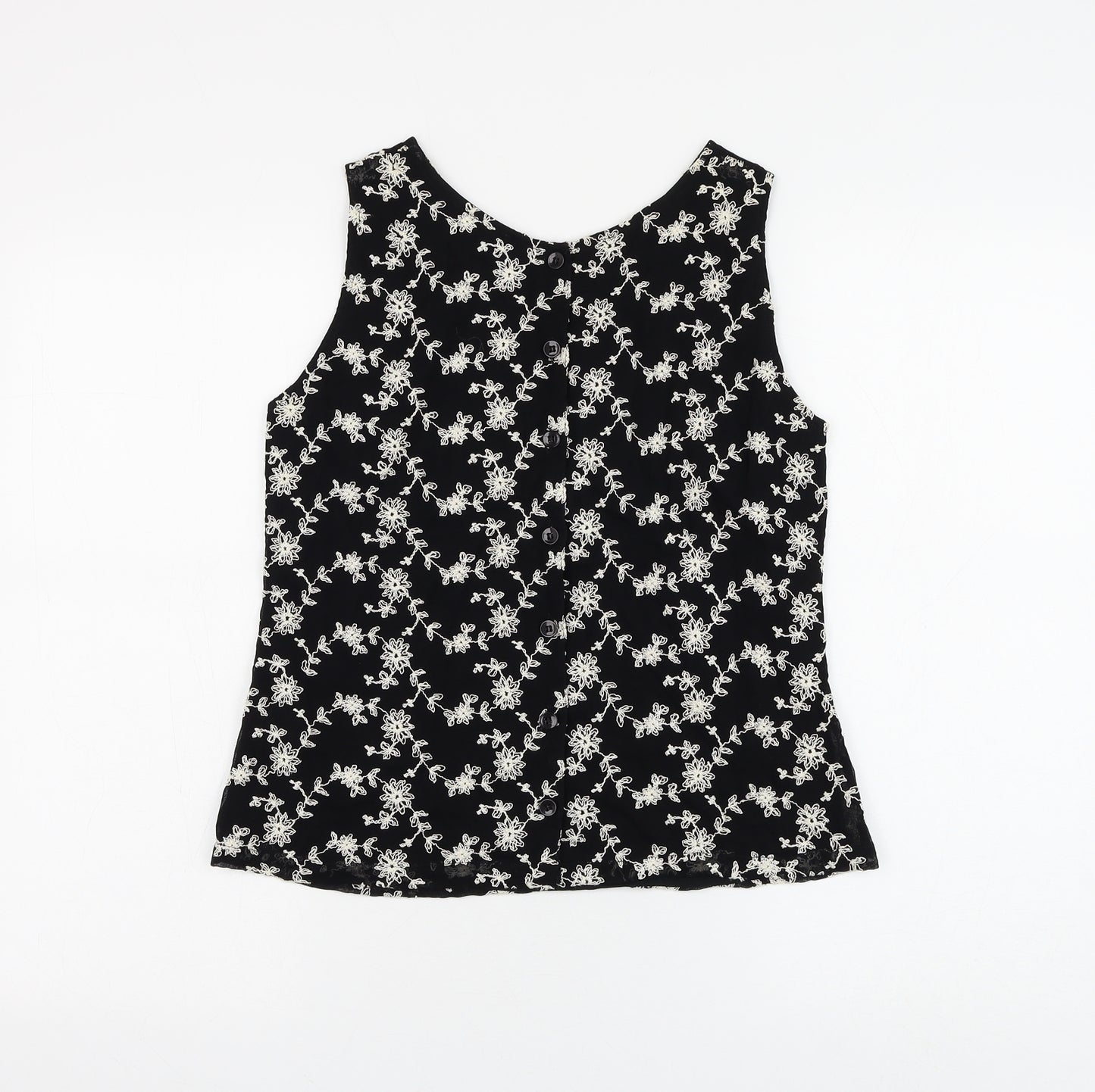 Kaliko Womens Black Floral Viscose Basic Blouse Size 10 Round Neck
