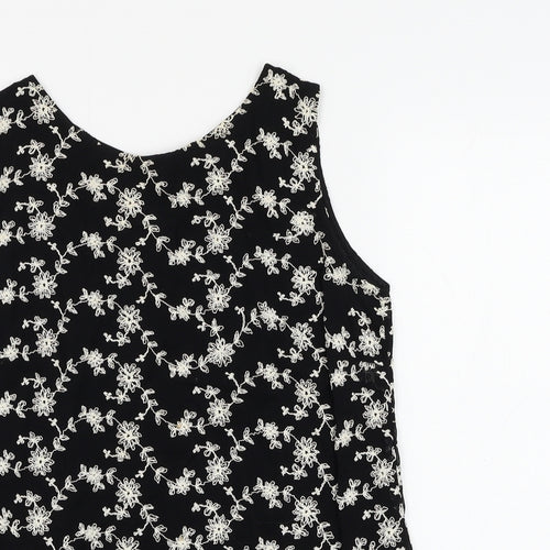 Kaliko Womens Black Floral Viscose Basic Blouse Size 10 Round Neck