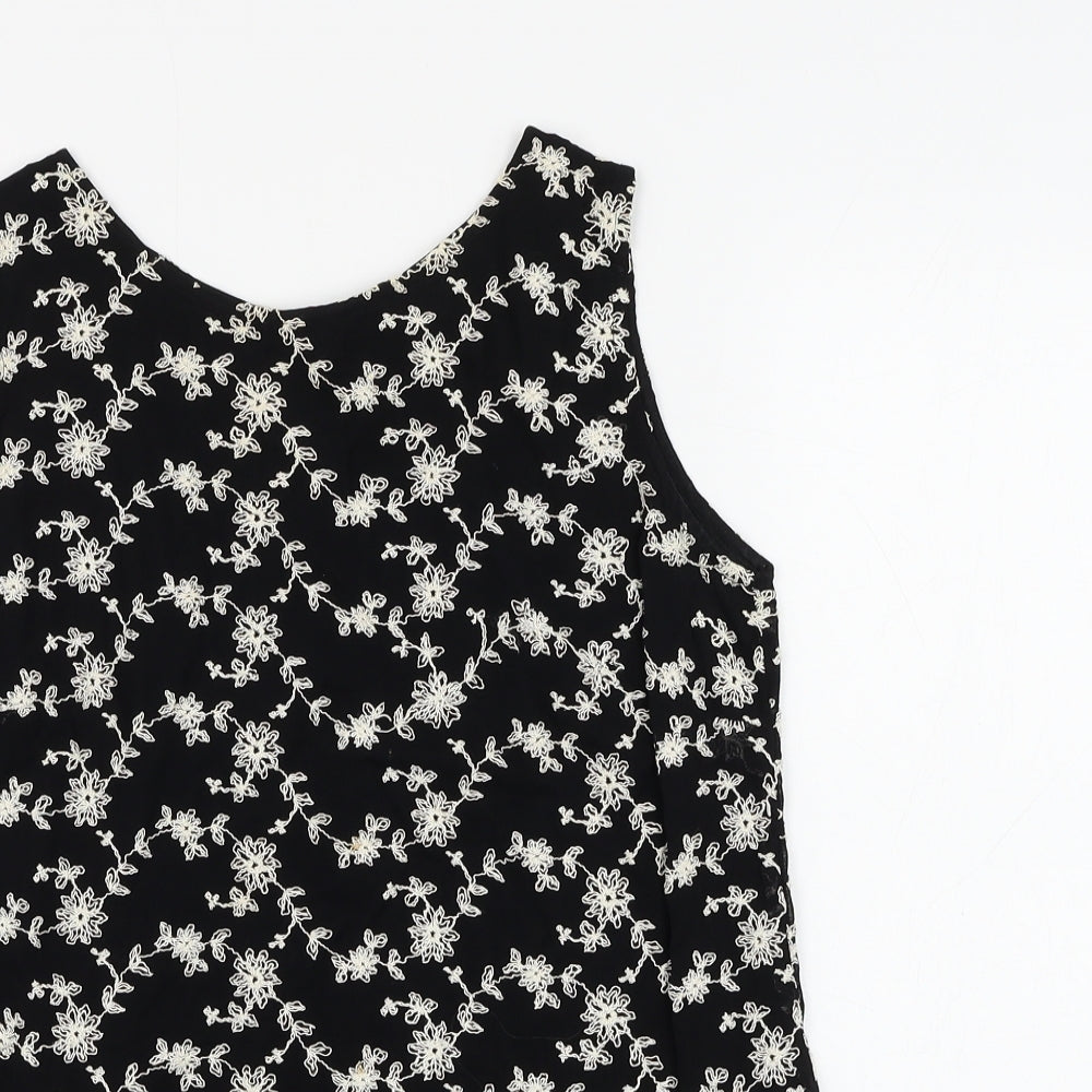 Kaliko Womens Black Floral Viscose Basic Blouse Size 10 Round Neck
