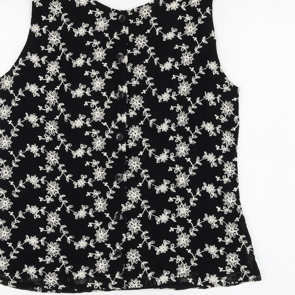 Kaliko Womens Black Floral Viscose Basic Blouse Size 10 Round Neck