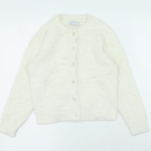 I Love Girlswear Girls Ivory Round Neck Polyamide Cardigan Jumper Size 8 Years Button