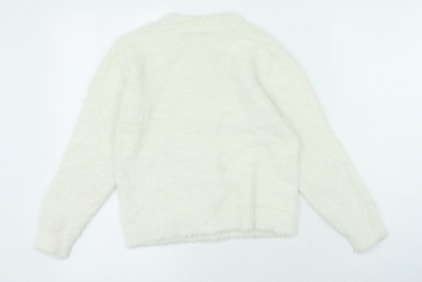 I Love Girlswear Girls Ivory Round Neck Polyamide Cardigan Jumper Size 8 Years Button