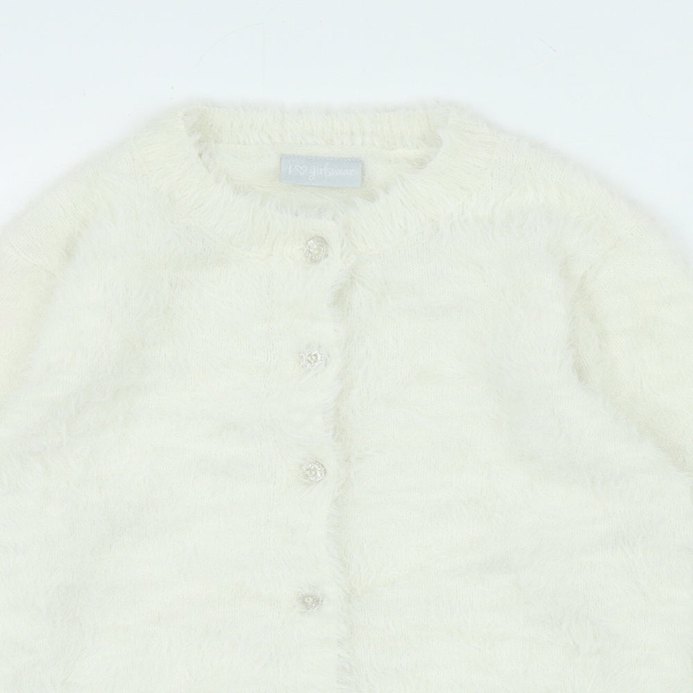I Love Girlswear Girls Ivory Round Neck Polyamide Cardigan Jumper Size 8 Years Button
