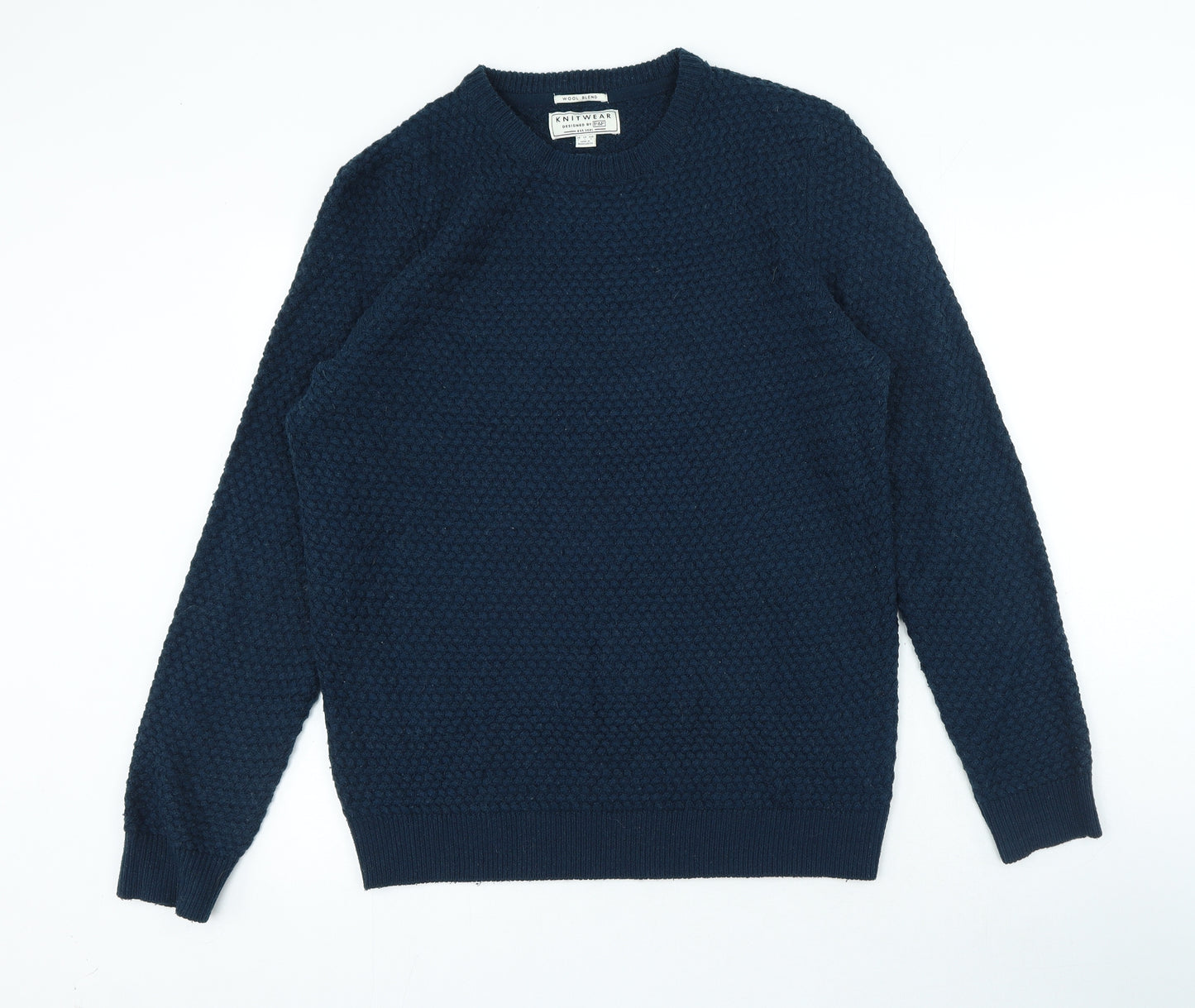 F&F Mens Blue Crew Neck Wool Pullover Jumper Size L