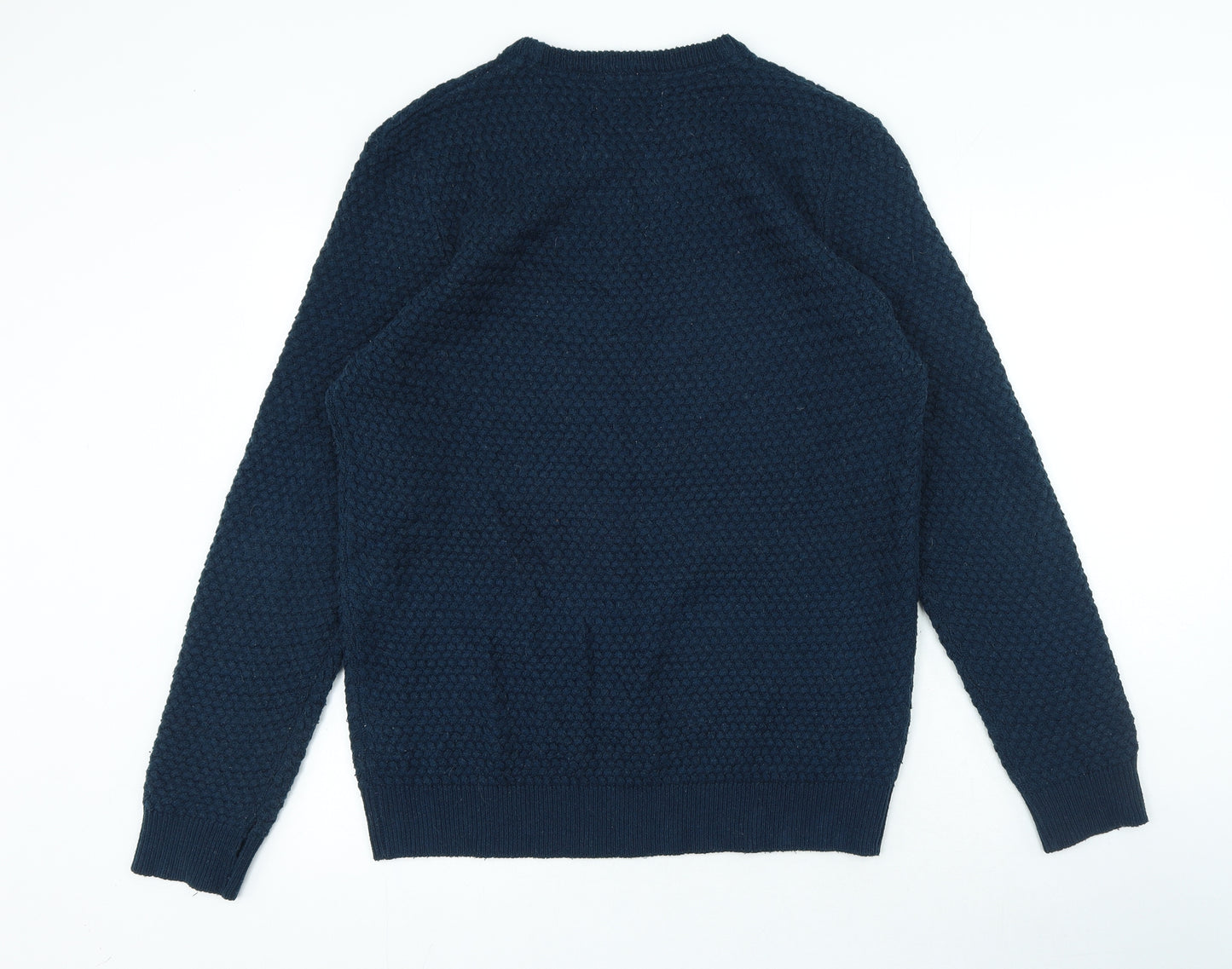 F&F Mens Blue Crew Neck Wool Pullover Jumper Size L
