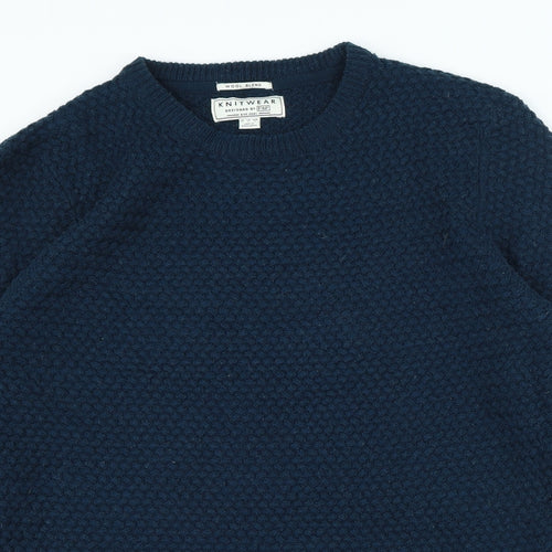 F&F Mens Blue Crew Neck Wool Pullover Jumper Size L