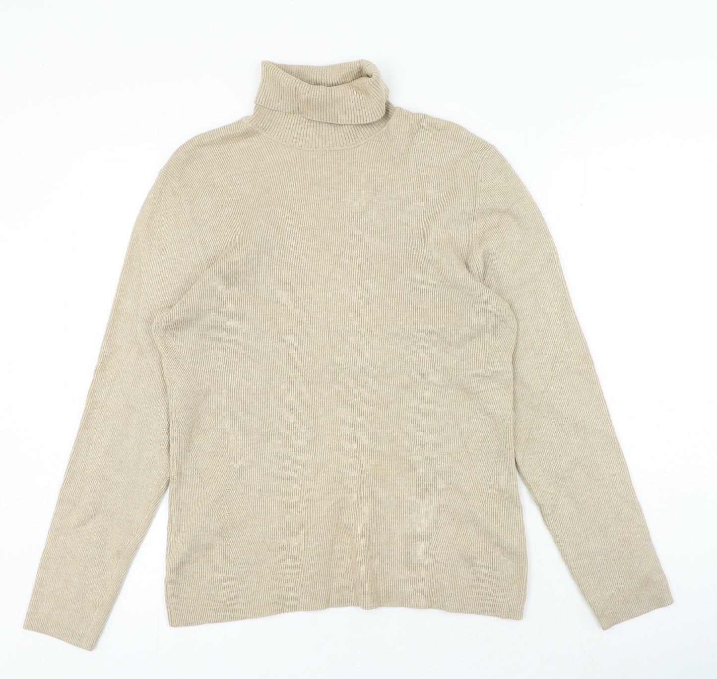 Orvis Womens Beige Roll Neck Cotton Blend Pullover Jumper Size L