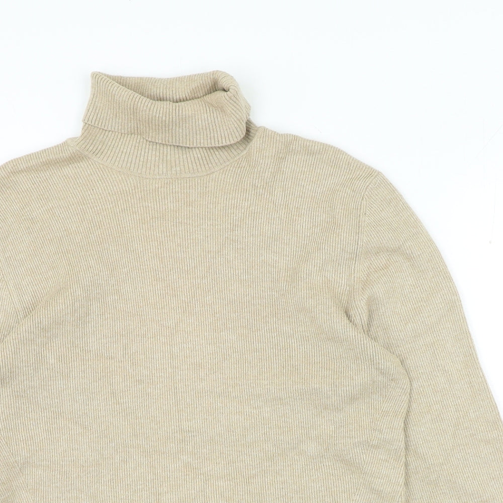 Orvis Womens Beige Roll Neck Cotton Blend Pullover Jumper Size L