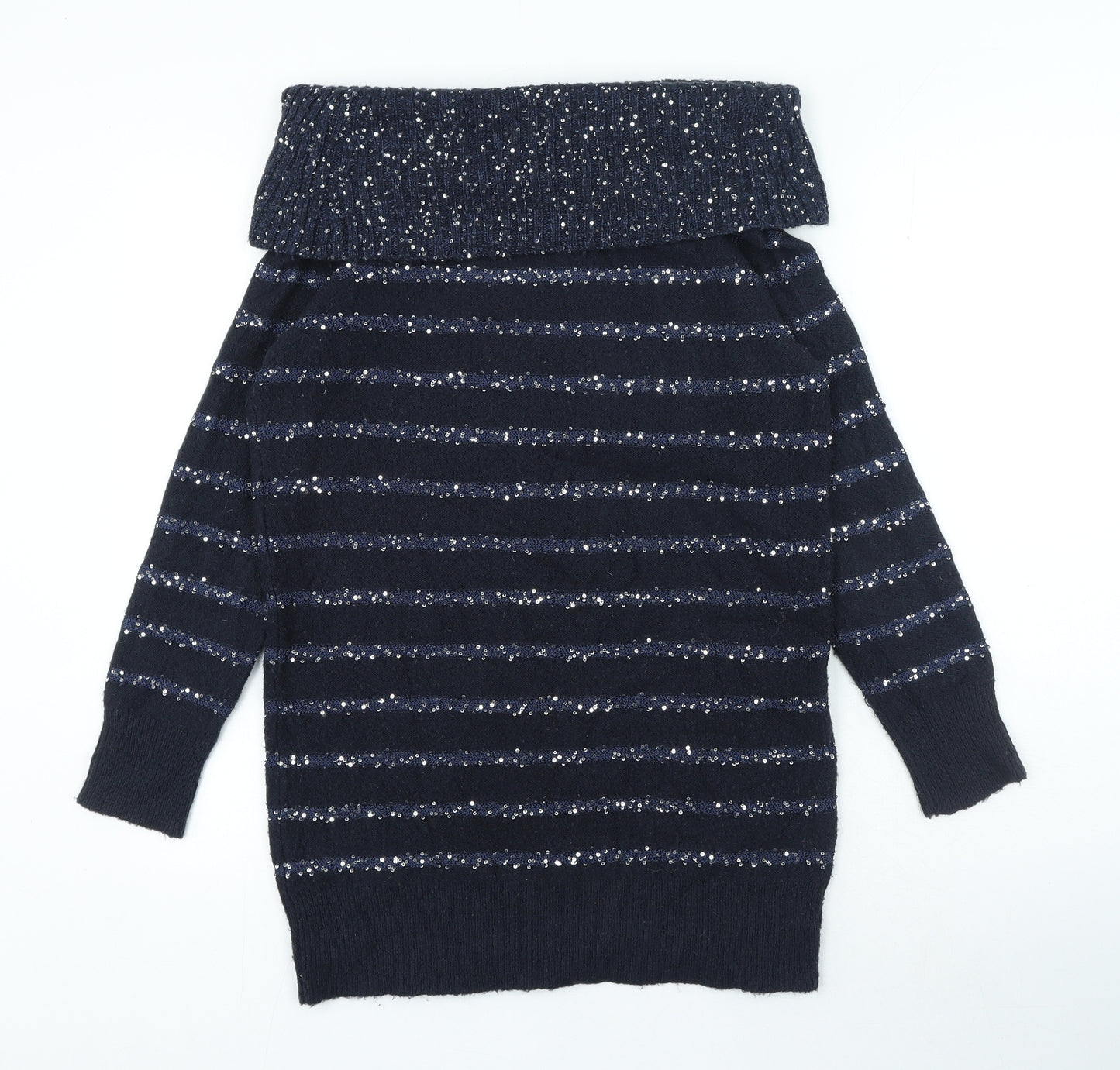 Wallis Womens Blue Roll Neck Striped Acrylic Pullover Jumper Size S