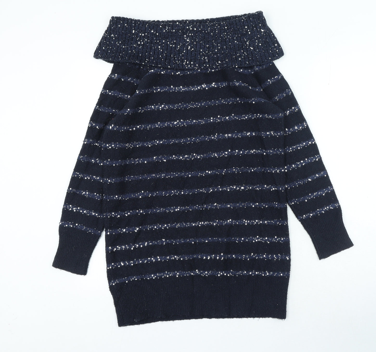 Wallis Womens Blue Roll Neck Striped Acrylic Pullover Jumper Size S