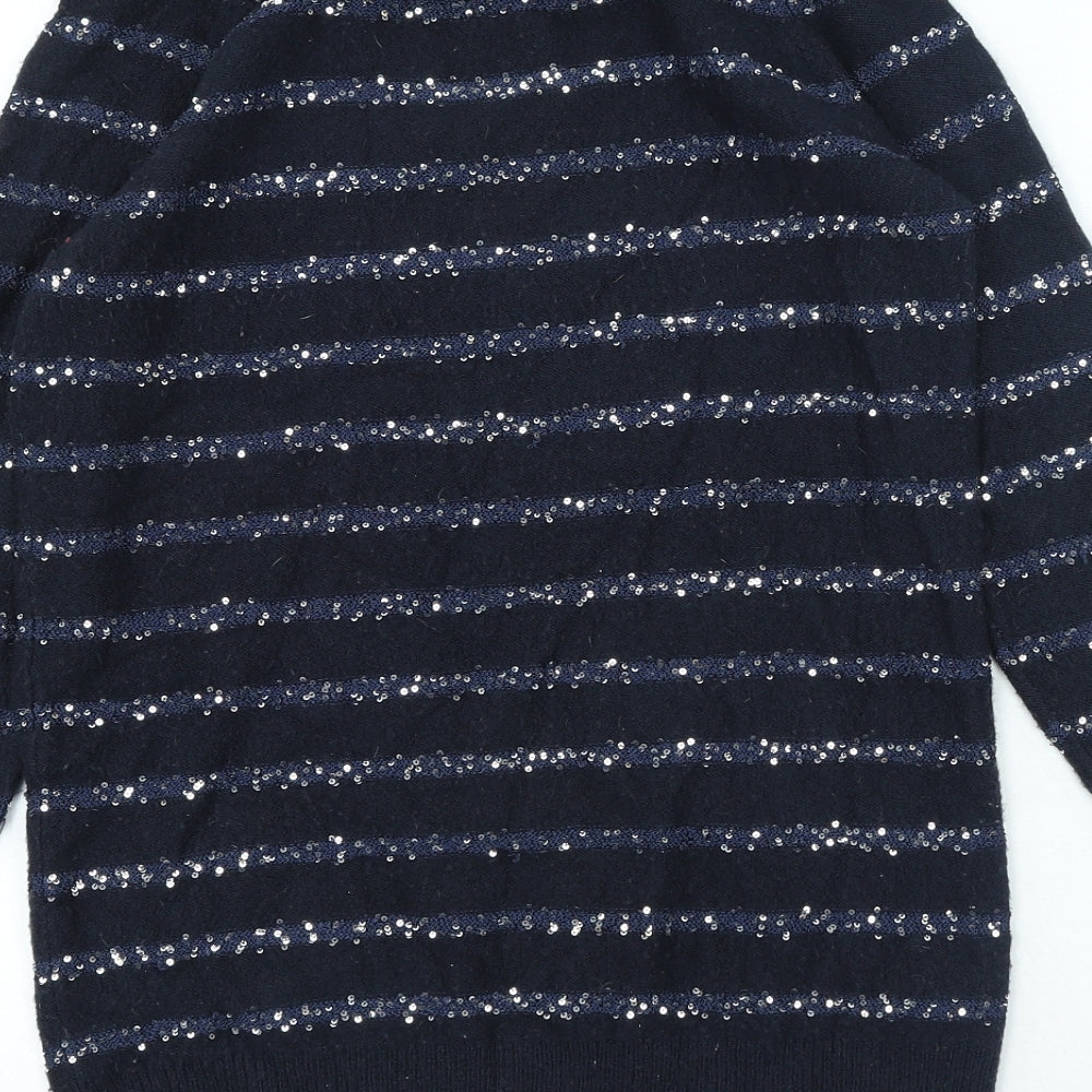 Wallis Womens Blue Roll Neck Striped Acrylic Pullover Jumper Size S