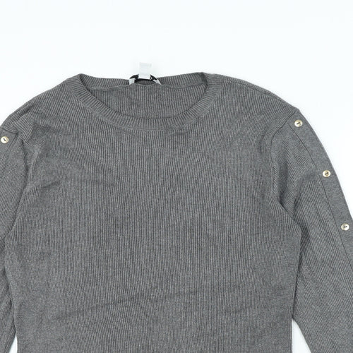 Topshop Womens Grey Round Neck Acrylic Pullover Jumper Size L