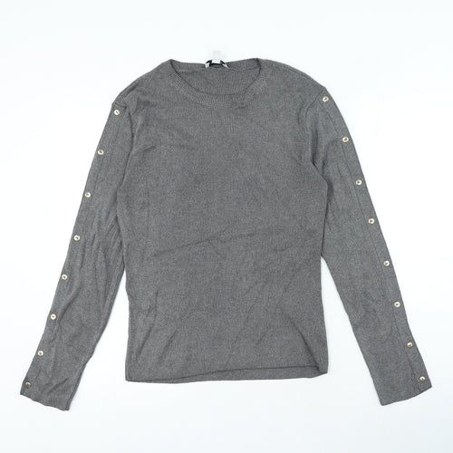 Topshop Womens Grey Round Neck Acrylic Pullover Jumper Size L