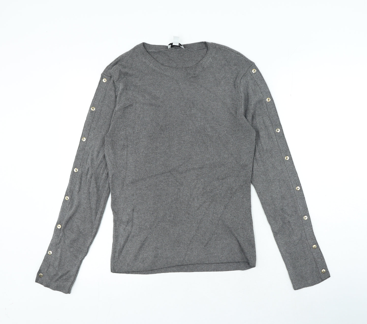 Topshop Womens Grey Round Neck Acrylic Pullover Jumper Size L