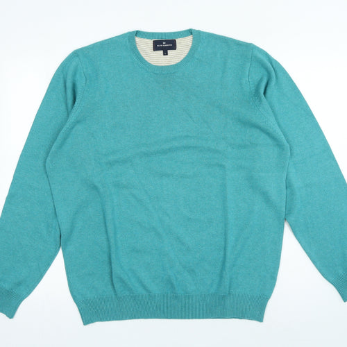 Blue Harbour Mens Blue Crew Neck Cotton Pullover Jumper Size L