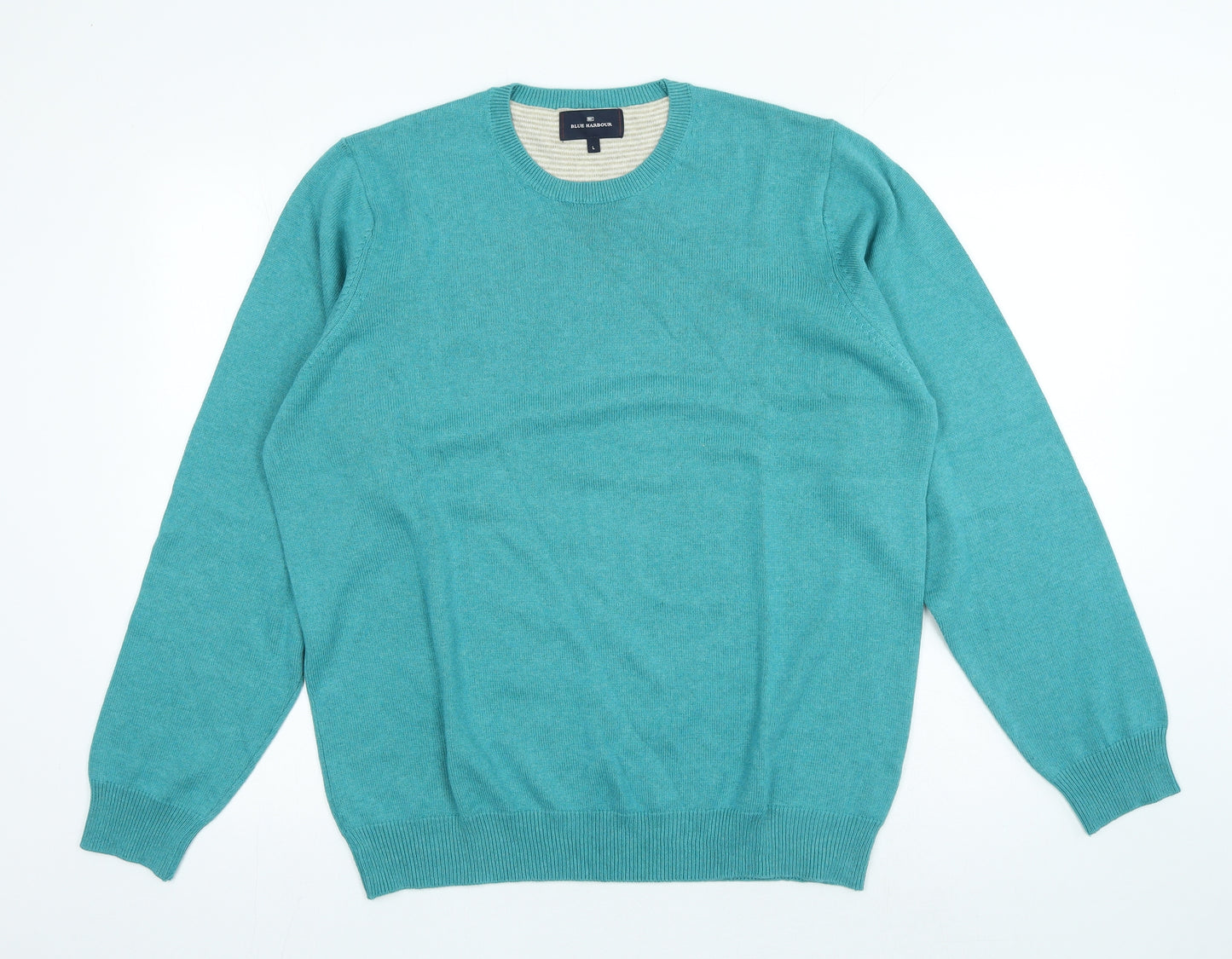 Blue Harbour Mens Blue Crew Neck Cotton Pullover Jumper Size L