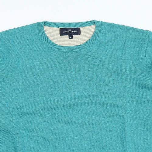 Blue Harbour Mens Blue Crew Neck Cotton Pullover Jumper Size L