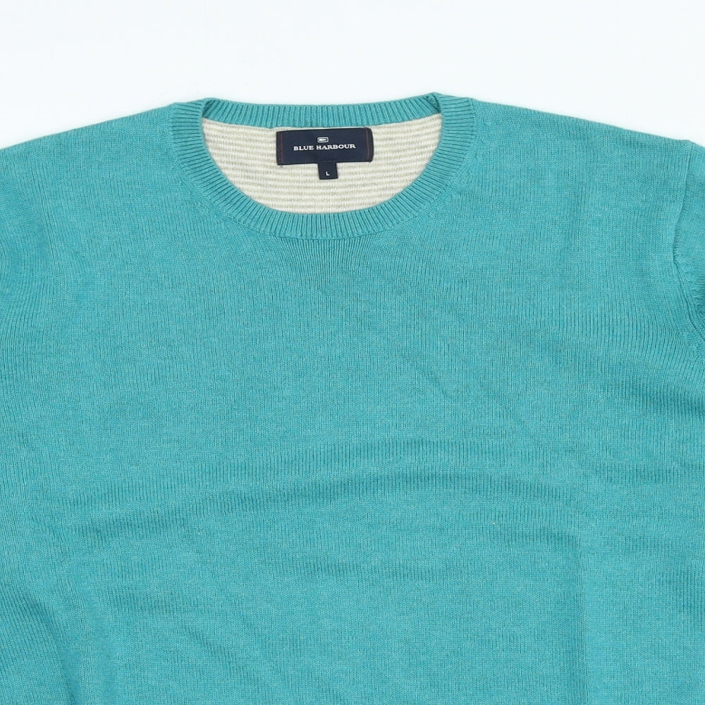 Blue Harbour Mens Blue Crew Neck Cotton Pullover Jumper Size L
