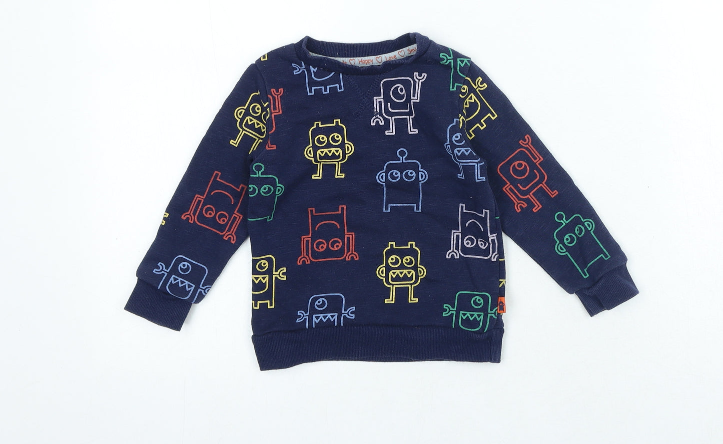 Primark Boys Blue Geometric Cotton Pullover Jumper Size 12-18 Months Pullover - Robots