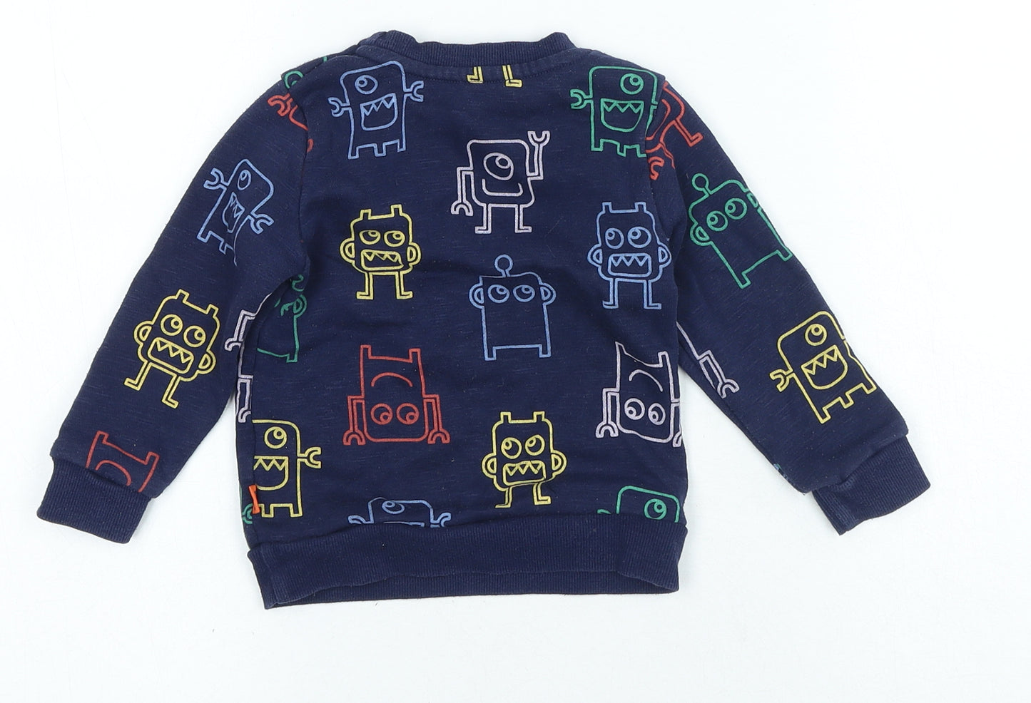 Primark Boys Blue Geometric Cotton Pullover Jumper Size 12-18 Months Pullover - Robots